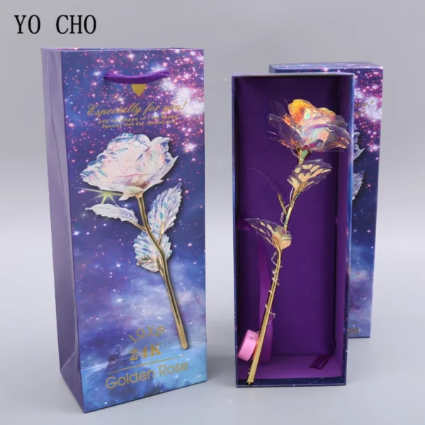 YO CHO 24K Plated Gold Rose Artificial Flower 24K Foil Rose Galaxy Box Birthday Valentine Mother's Day Christmas Creative Gift