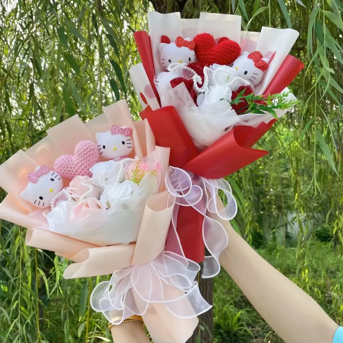 Kawaii Hello Kitty Cat Dolls With Artificial Flowers Creative Sanrio Bouquet Christmas Valentine Birthday Graduation Gifts - Image 5