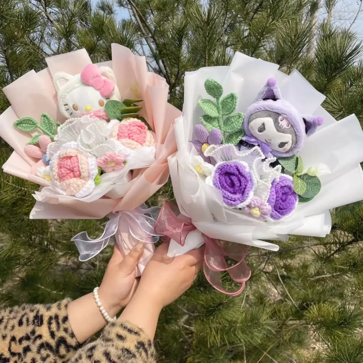Kawaii Hello Kitty Cat Dolls With Artificial Flowers Creative Sanrio Bouquet Christmas Valentine Birthday Graduation Gifts - Image 3