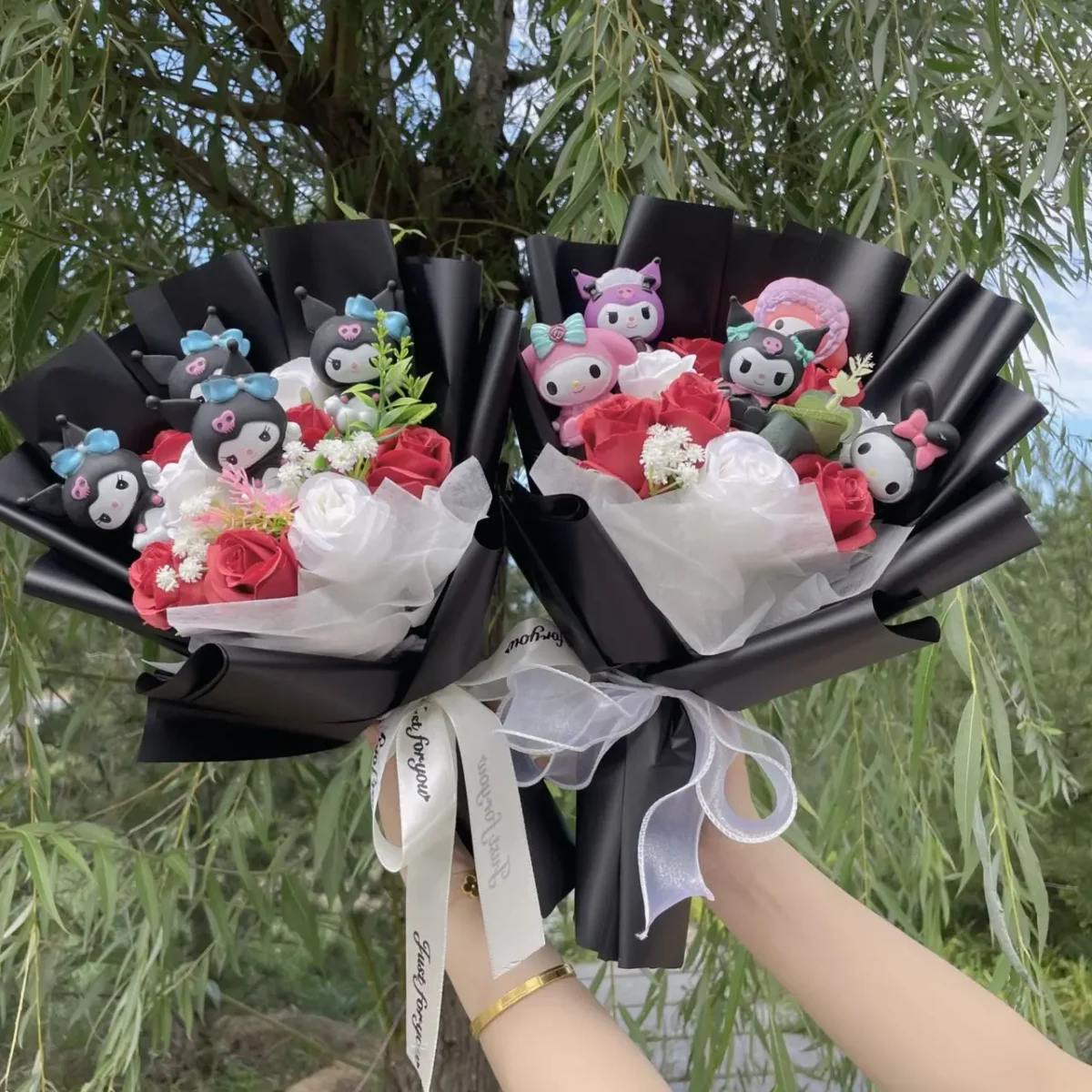 Kawaii Hello Kitty Cat Dolls With Artificial Flowers Creative Sanrio Bouquet Christmas Valentine Birthday Graduation Gifts - Image 2