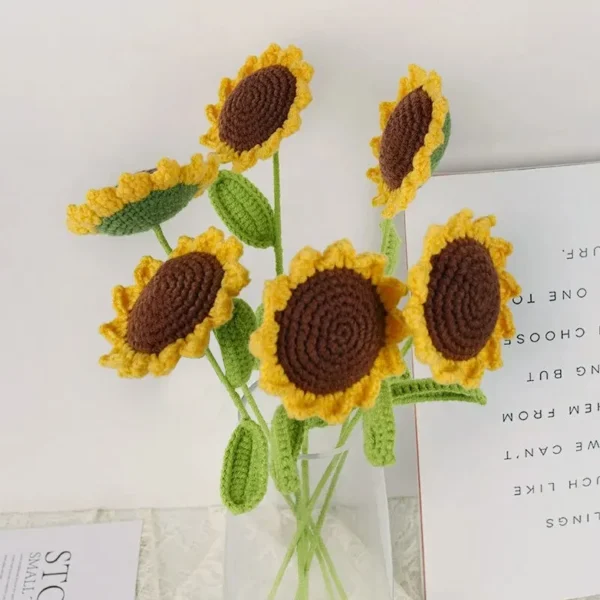 3Pcs Sunflower Hand Woven Bouquet Creative Wool Knitting Flower Sunflower Decorations Teachers Day Mother S Day Birthday Gift